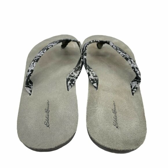 Eddie Bauer Sandals Women's Sz 11 Thong Flip Flop Slip On Canvas Black/White - Picture 2 of 7